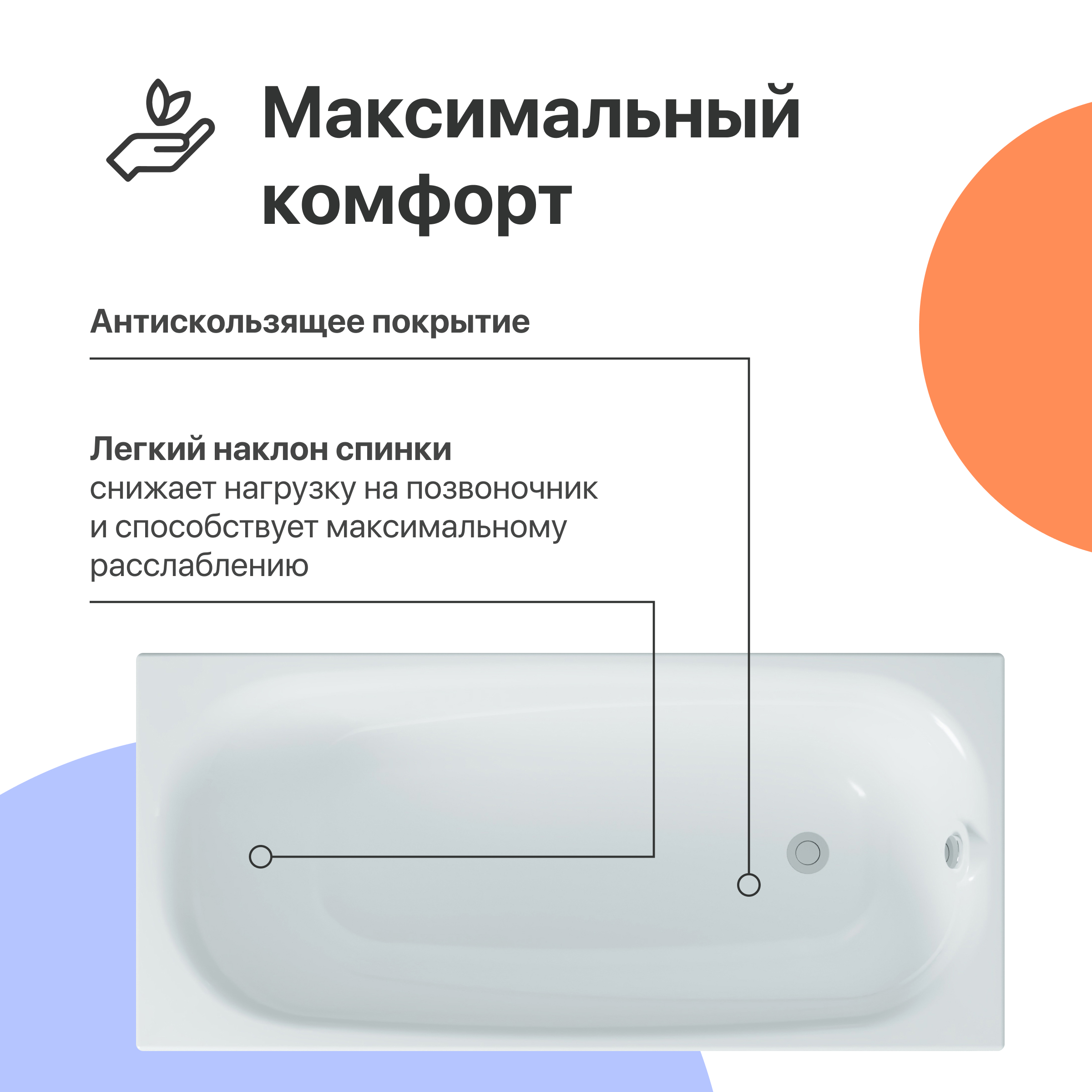 Акриловая ванна DIWO Кострома 170x70 прямоугольная, белая, российская, пристенная с каркасом 568484 - 1