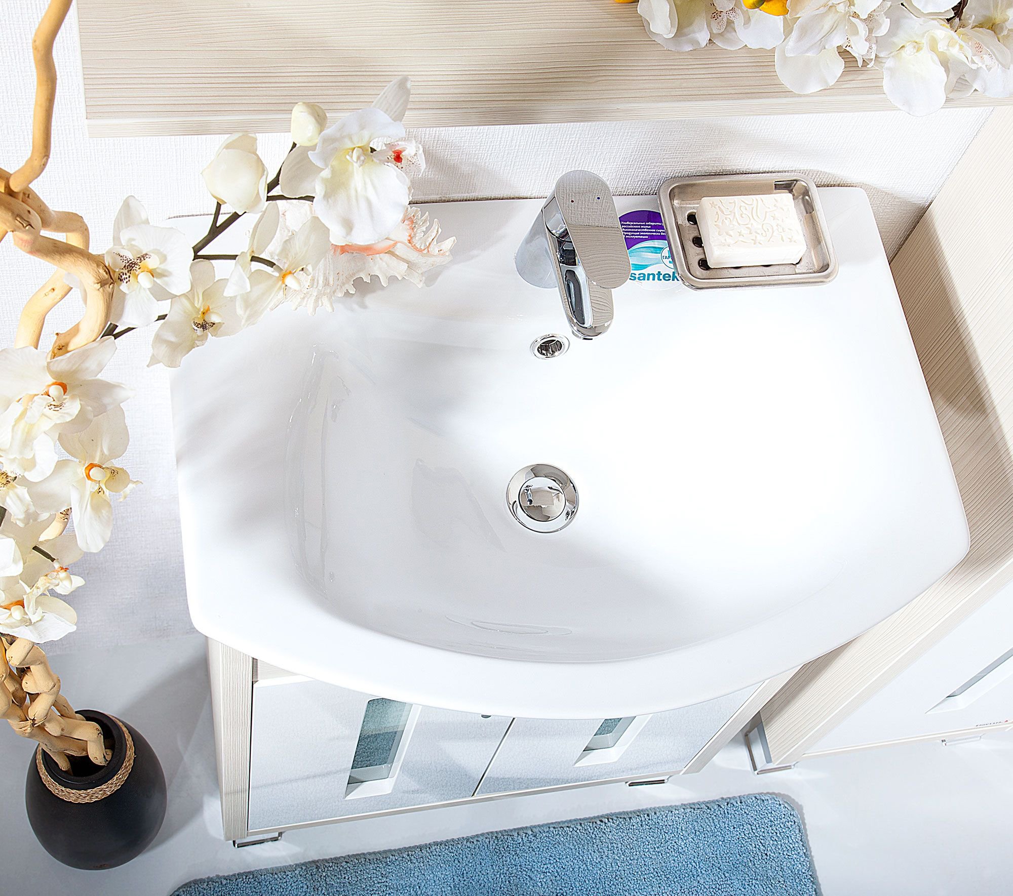 Мебель для ванной Бриклаер Бали 60 светлая лиственница, белый глянец - 3