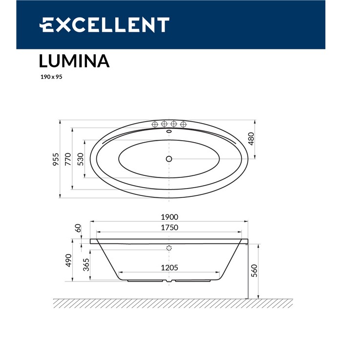 Ванна акриловая Excellent Lumina Relax 190х95 с гидромассажем белый - золото WAEX.LUM19.RELAX.GL - 6