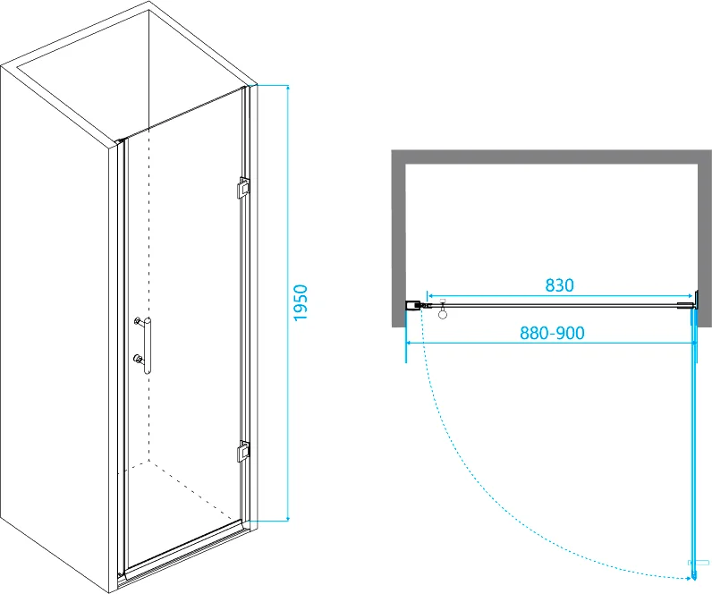 Душевая дверь в нишу RGW Passage PA-06B 90х195 профиль черный стекло прозрачное 41080609-14 - 2