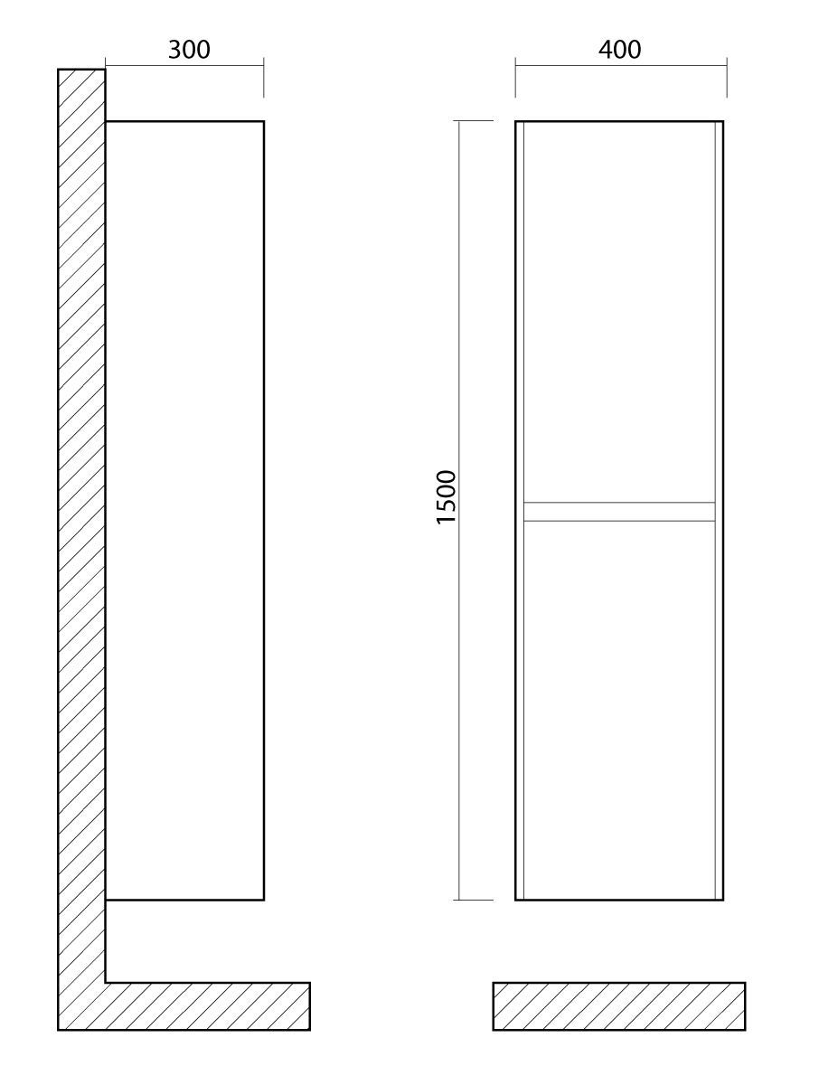 FAMILY Шкаф подвесной с двумя распашными дверцами, Bianco Lucido, 400x300x1500, Family-1500-2A-SO-BL - 2
