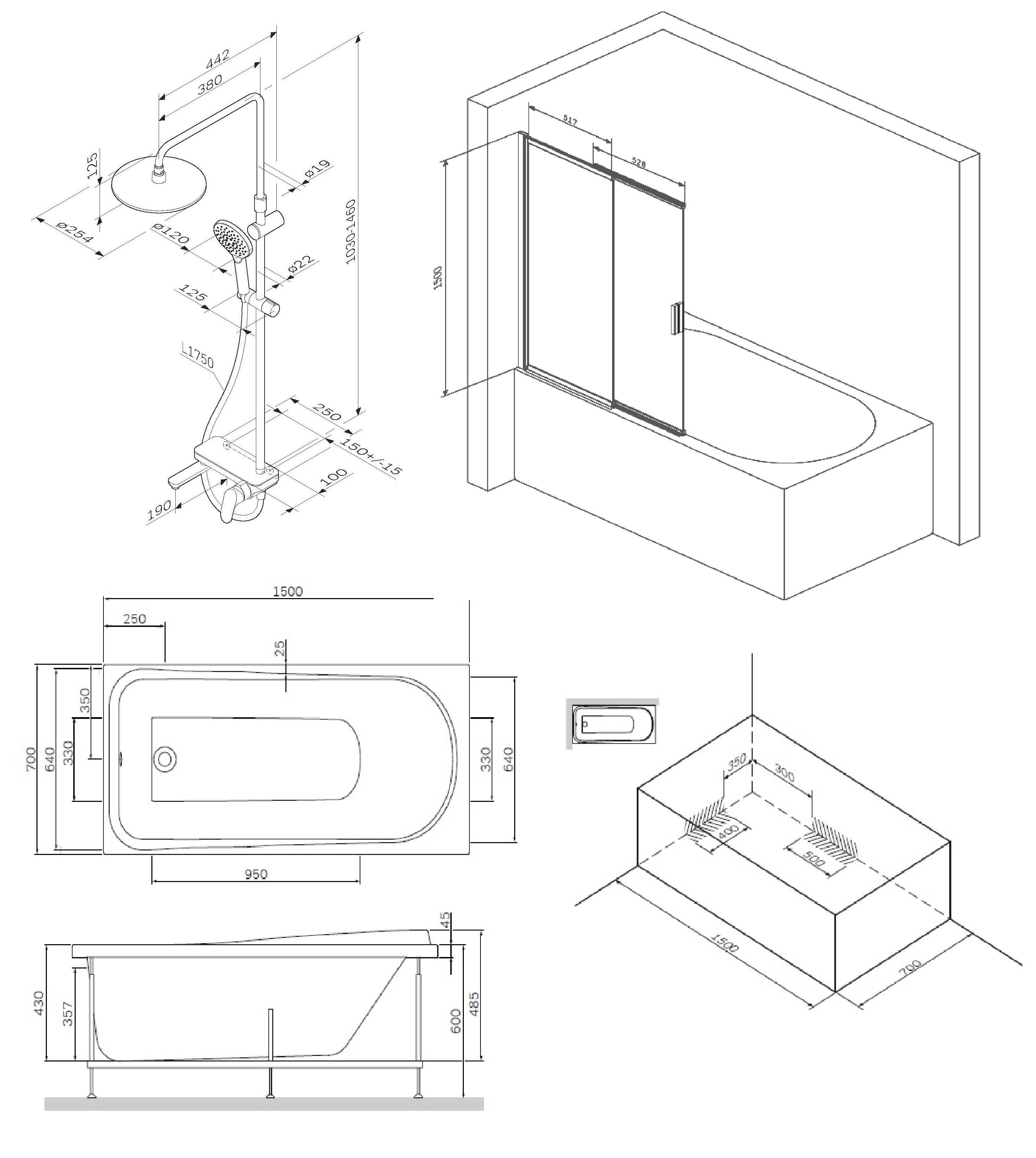 Комплект акриловой ванны со шторкой и душевой системой AM.PM Like 150x70 белая W80ASET-150SL - 8