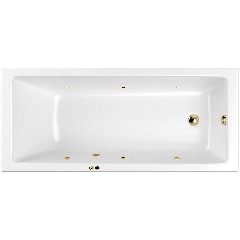 Ванна акриловая WHITECROSS Wave Soft 180x80 с гидромассажем белый - золото 0101.180080.100.SOFT.GL - 0