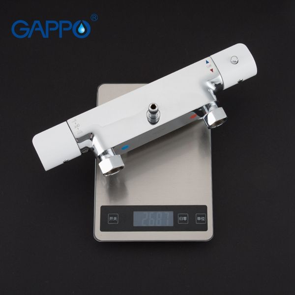 Душевая система Gappo с верхним душем термостатом и ручной лейкой излив является переключателем на лейку белый/хром G2407-50 - 6