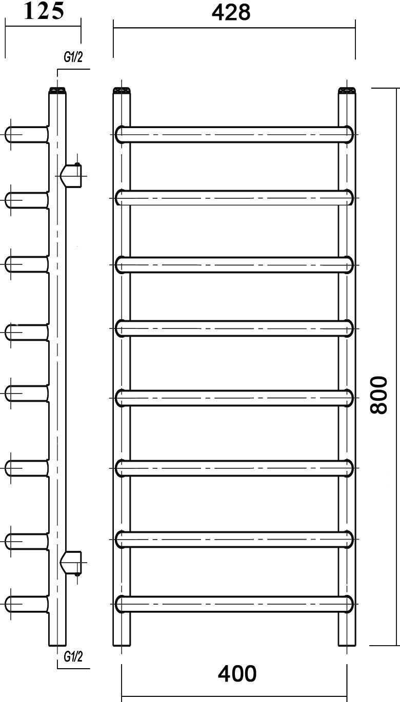 Полотенцесушитель водяной Domoterm Стефано П8 40x80, хром Стефано П8 400x800 - 3