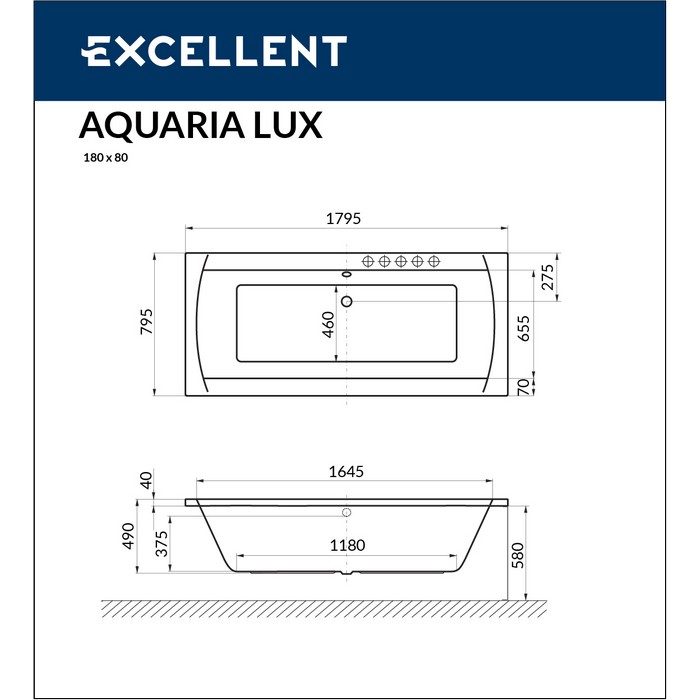 Ванна акриловая Excellent Aquaria Lux Ultra 180х80 с гидромассажем белый - золото WAEX.AQU18.ULTRA.GL - 8