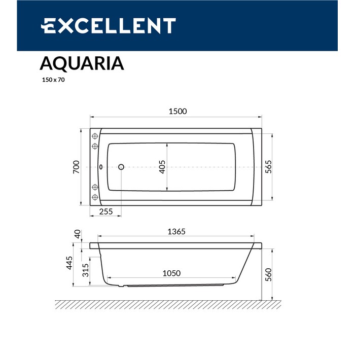 Ванна акриловая Excellent Aquaria Soft 150х70 с гидромассажем белый - хром WAEX.AQU15.SOFT.CR - 5