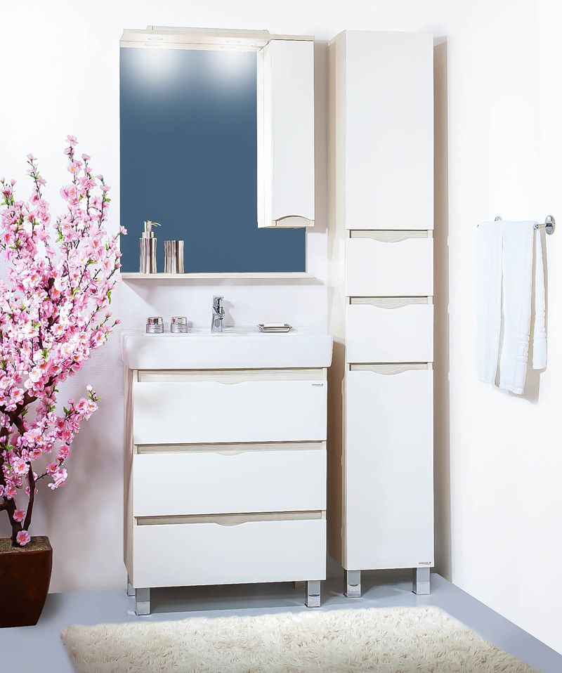 Зеркало-шкаф Бриклаер Токио 70 R светлая лиственница, белый глянец 4627125411717 - 1