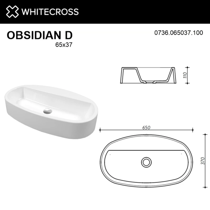 Раковина накладная Whitecross Obsidian D 65x37 белая глянцевая 0736.065037.100 - 3