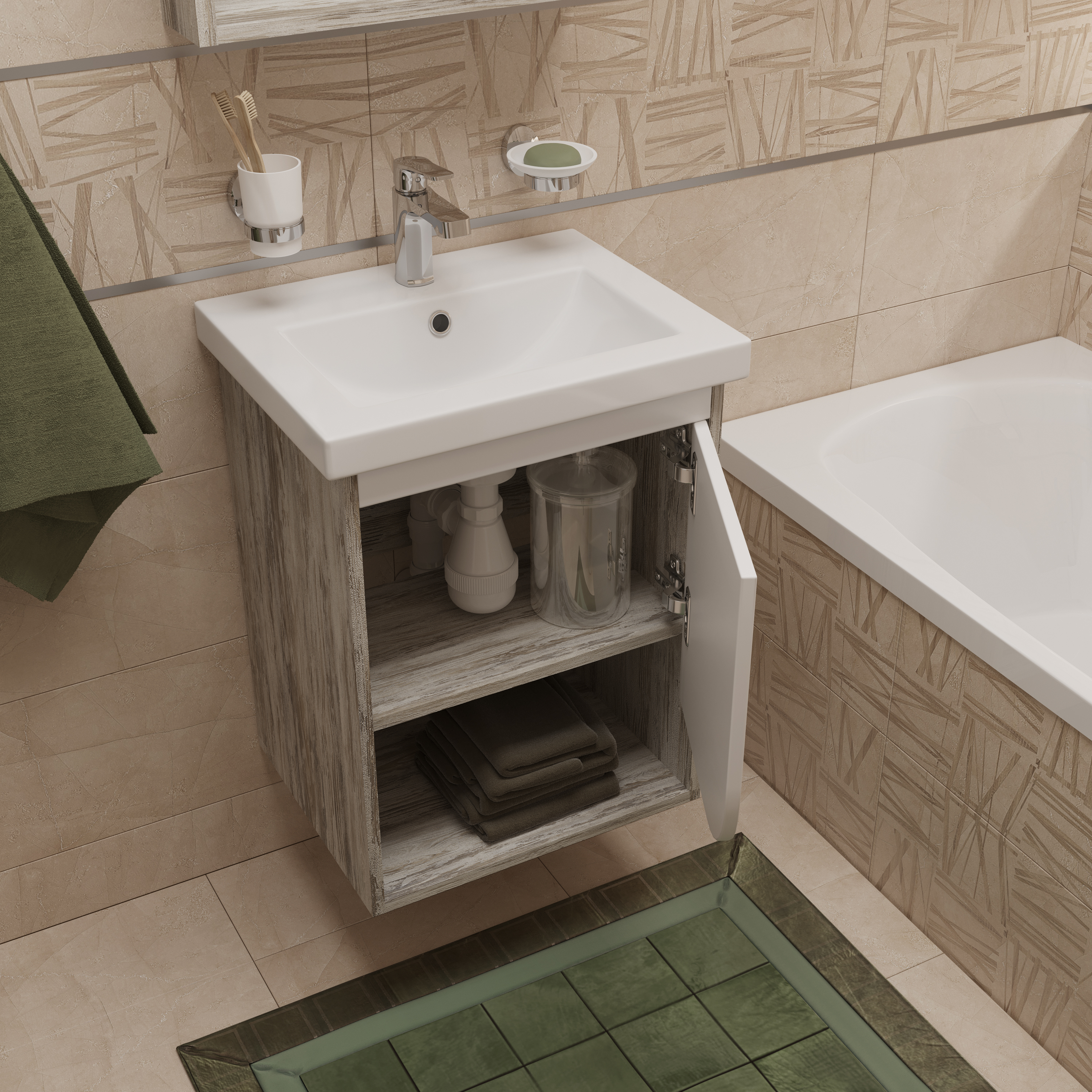 Мебель для ванной DIWO Самара 50 дуб скандинавский, подвесная (комплект, гарнитур) 462067 - 4