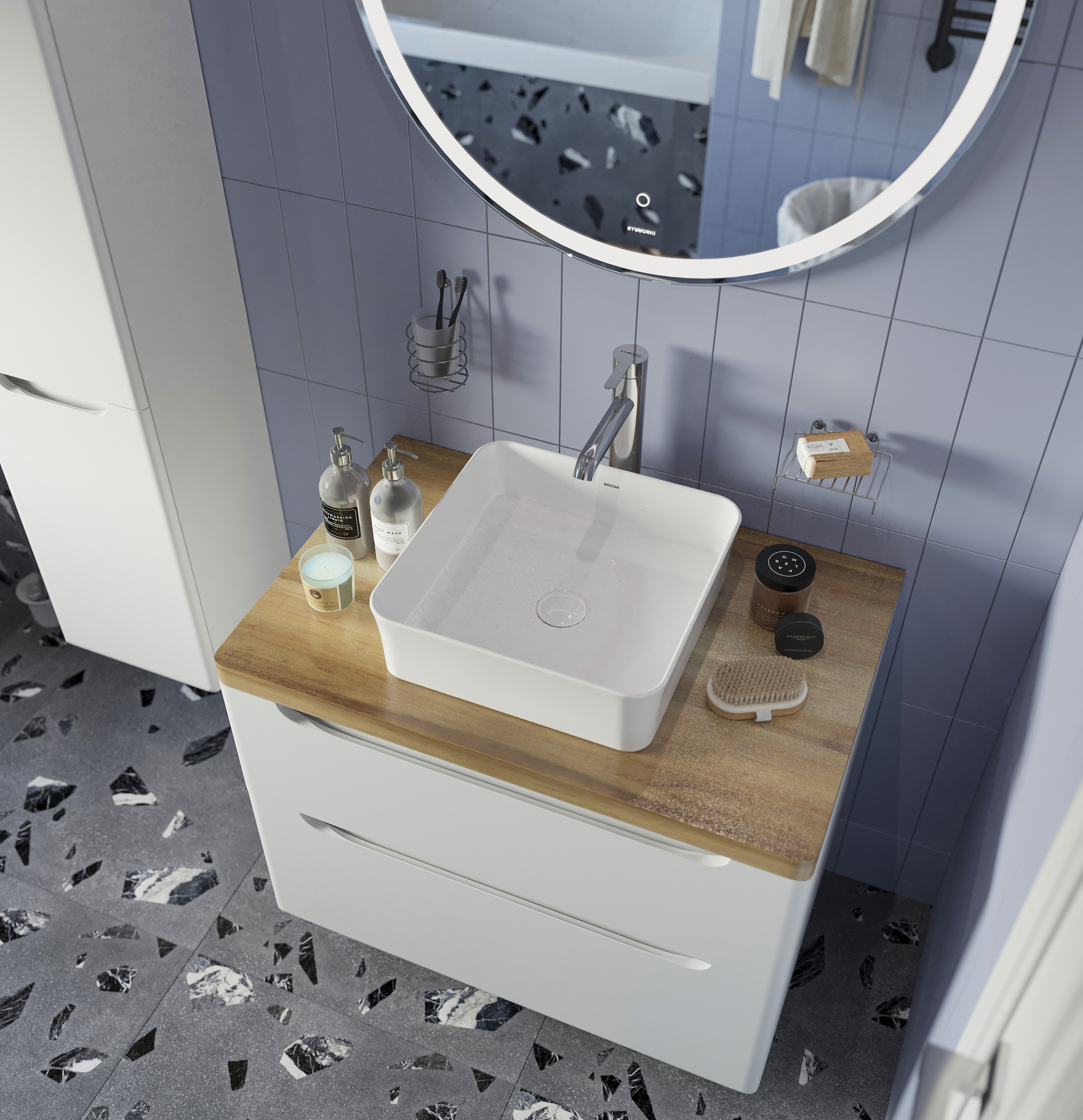 Мебель для ванной STWORKI Берген 80 белая со светлой столешницей, раковина Sottile 1477-001-0125 566011 - 2