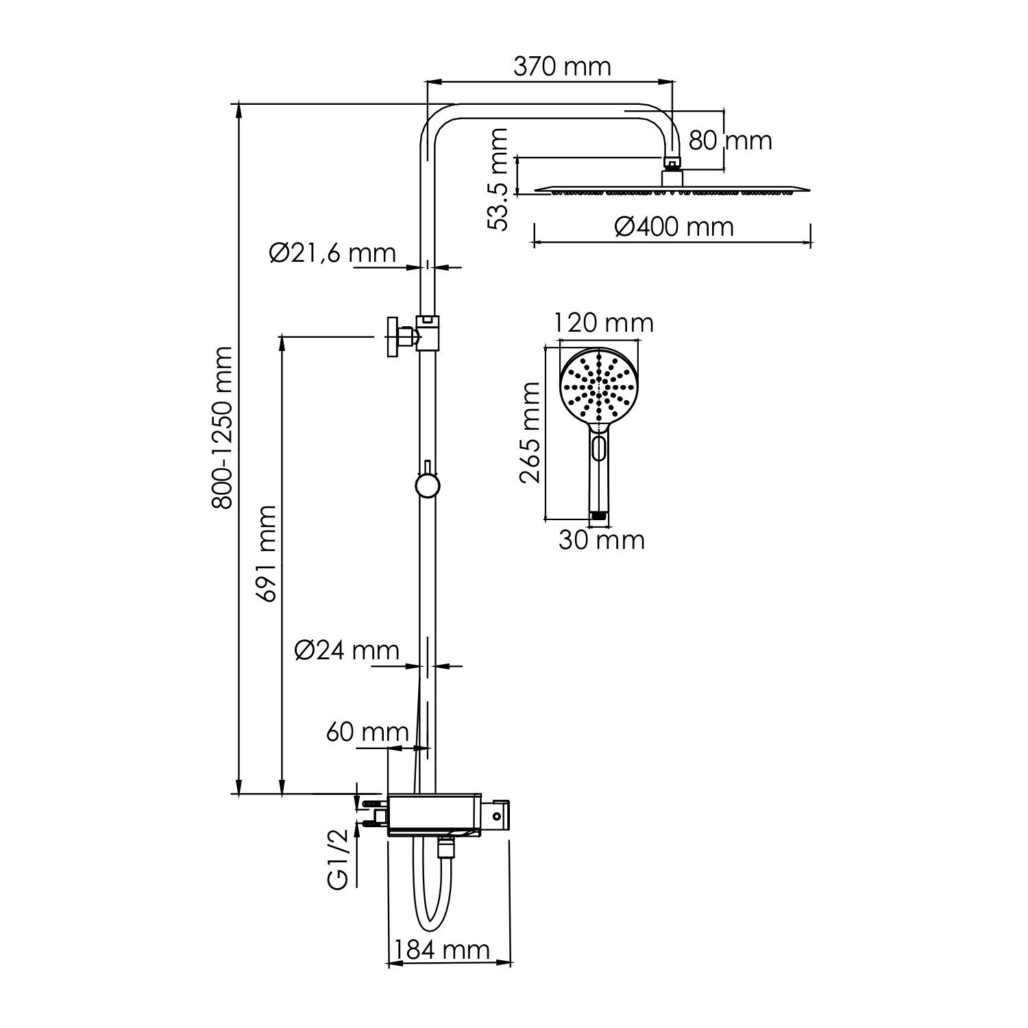 Душевая система WasserKraft 40 с термостатом хром A113.117.127.CH Thermo - 2