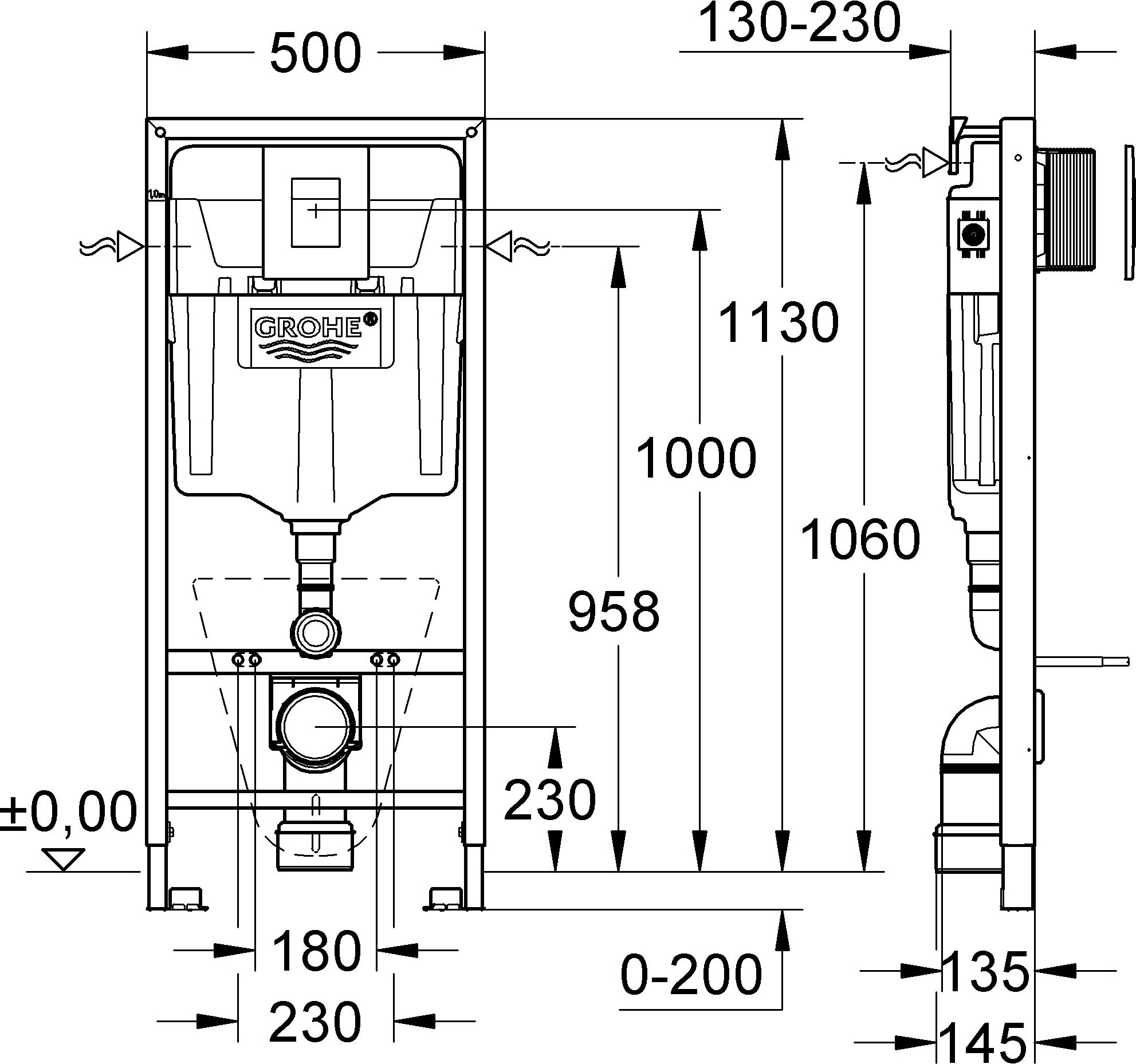 Комплект Система инсталляции для унитазов Grohe Rapid SL 38775001 4 в 1 с кнопкой смыва + Чаша для унитаза подвесного Roca Meridian 346247000 - 6
