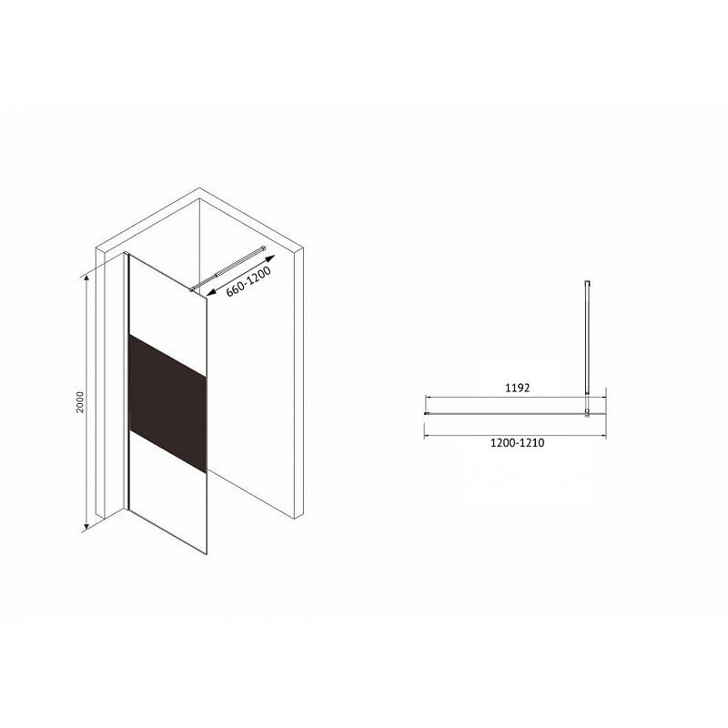 Душевая перегородка Abber Immer Offen 120 черная стекло прозрачное с тонированной полосой AG69120BT - 1