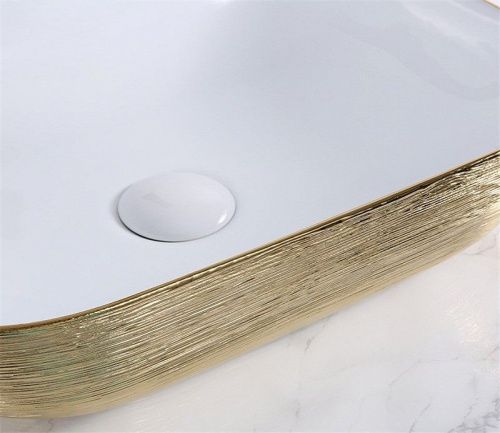 Раковина накладная CeramaLux NC 46 см белый/золото  D1333H130 - 4