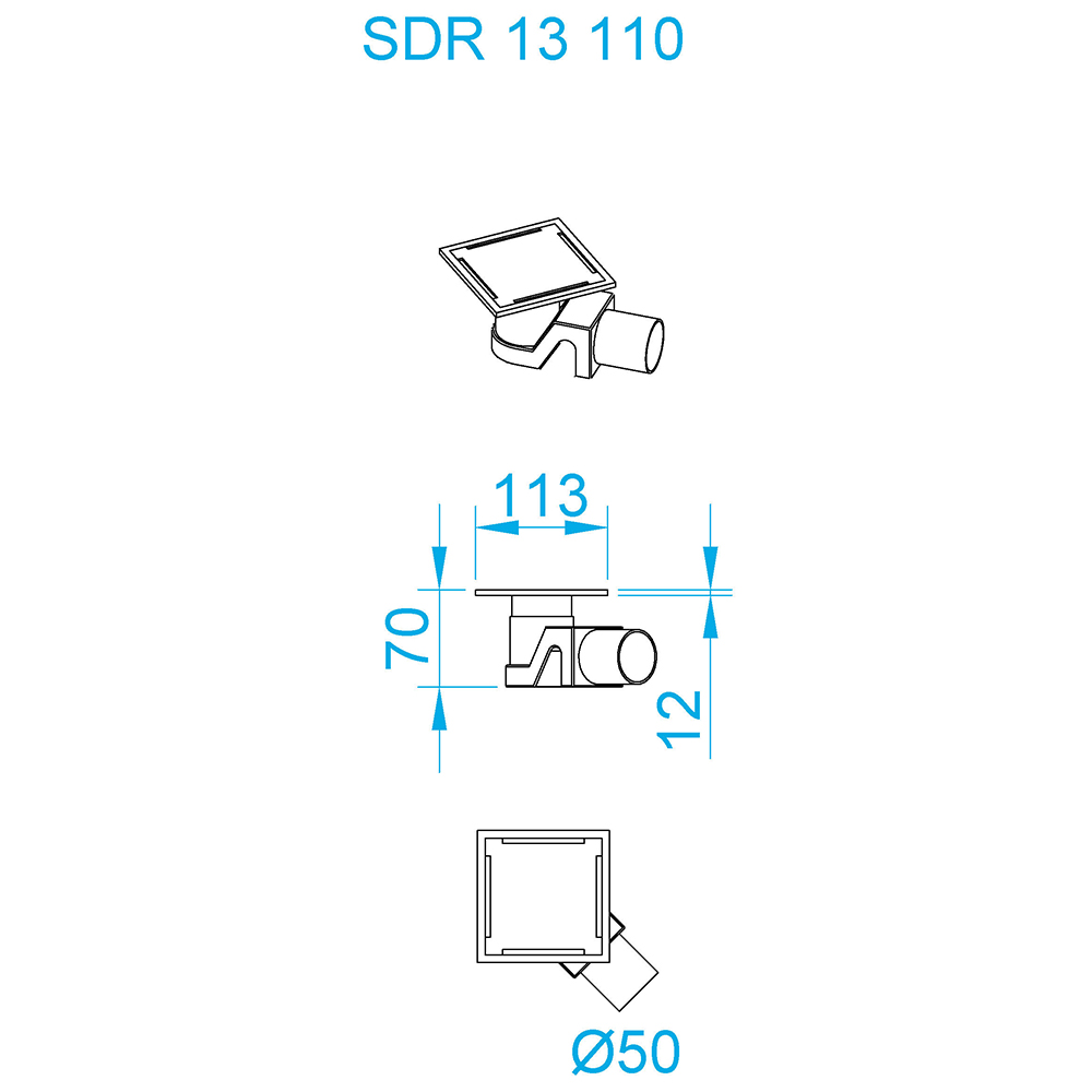 Душевой трап RGW SDR-13-11 квадрат 110*110 хром Ø 50 мм без ножек, с решеткой 47211311-01 - 2