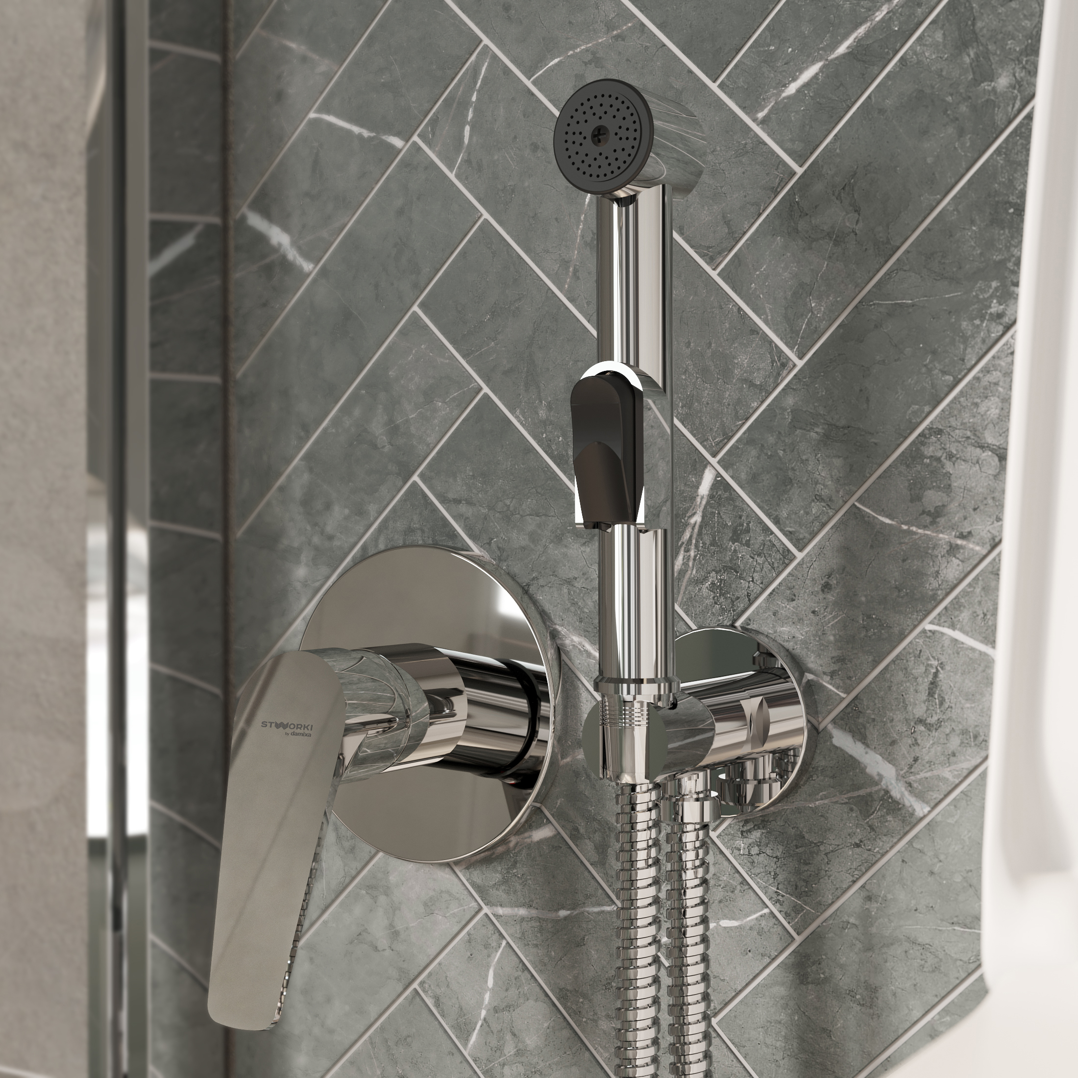 Гигиенический душ STWORKI by Damixa Дублин HFDB75100 со смесителем, С ВНУТРЕННЕЙ ЧАСТЬЮ, хром, встраиваемый, настенный, латунь - 4