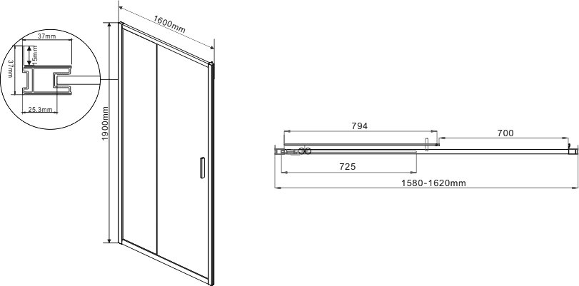 Душевая дверь в нишу Vincea Garda VDS-1G160CL 160 см, профиль хром, стекло прозрачное - 4