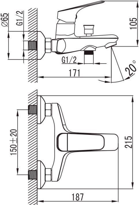 Смеситель для ванны с керамическим дивертором Vibe, IDDIS, VIBSB02i02WA - 1