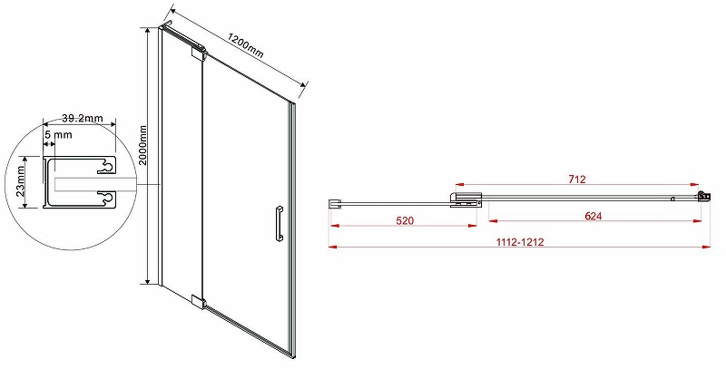 Душевая дверь Vincea Extra 110х120 черная стекло прозрачное VDP-1E1112CLB - 2