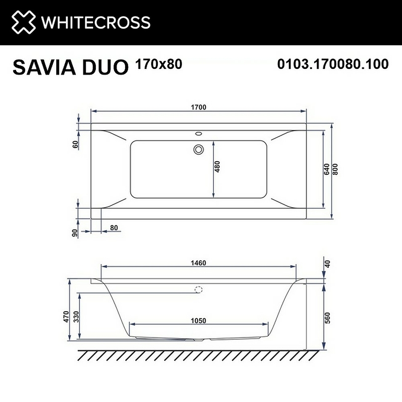 Акриловая ванна Whitecross Savia Duo 170х80 белая золото с гидромассажем 0103.170080.100.LINE.GL - 2
