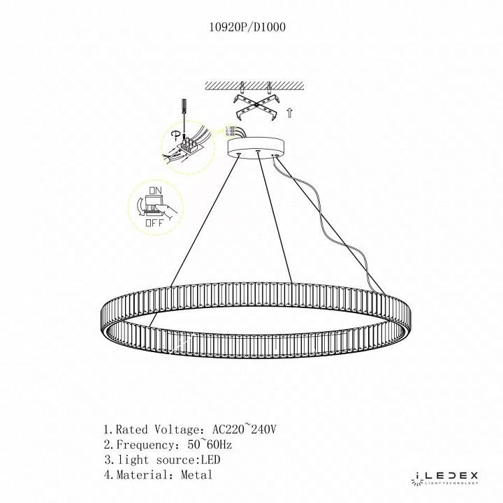 Подвесной светильник iLedex Woodstock 10920P/1-38W-3000K-D1000 GL-CL - 1