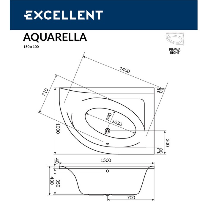 Ванна акриловая Excellent Aquaria Soft 150x100 R с гидромассажем белый - хром WAEX.ARP15.SOFT.CR - 5