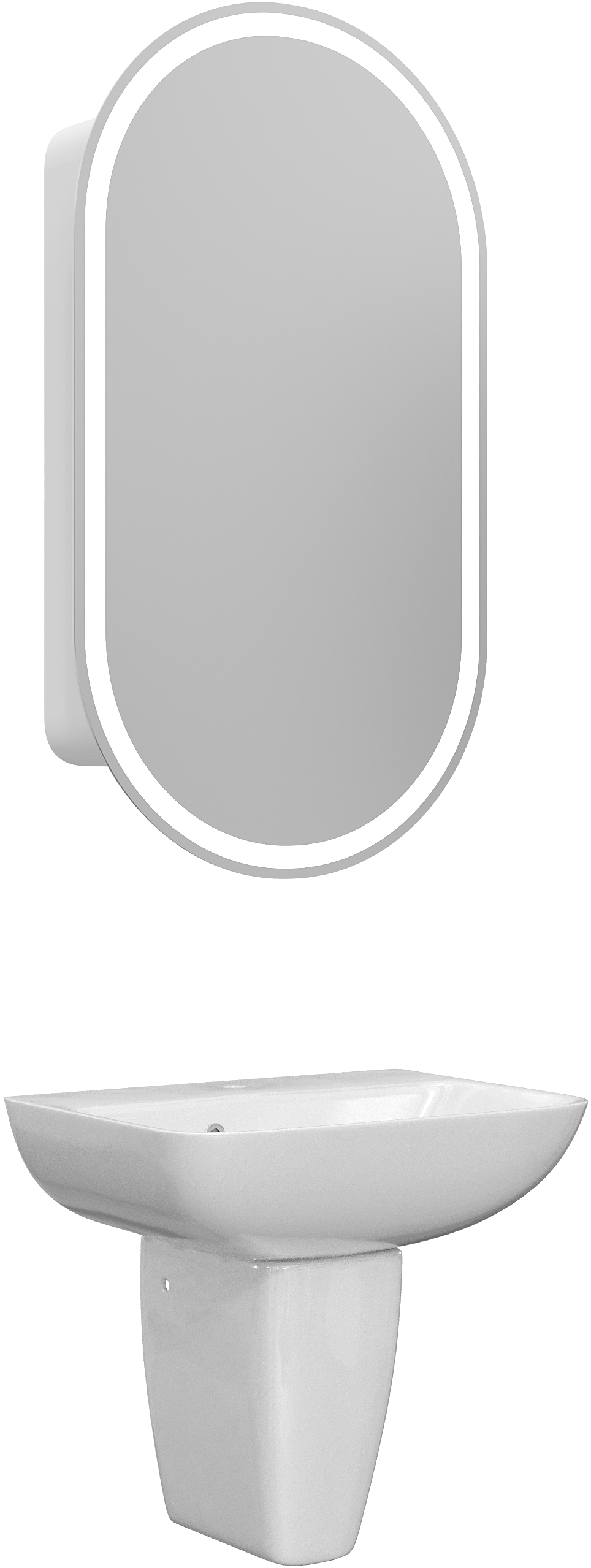 Комплект  Раковина STWORKI Дублин 45 + Зеркало-шкаф STWORKI Мальмё МВК074 45, с подсветкой, белый, прямоугольный, навесной, овальный, в стиле лофт + С 560240 - 2