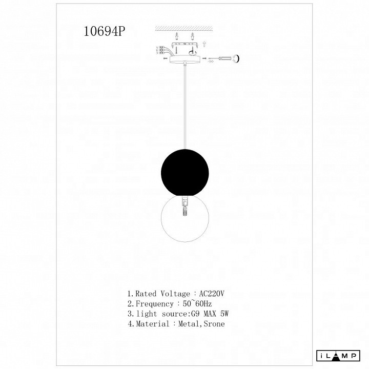 Подвесной светильник iLamp Foxtrot 10694P/1-D100 BK-WH - 3