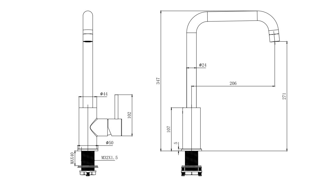 AQ1080MB смеситель для кухни (квадратный излив), матовый черный - 1