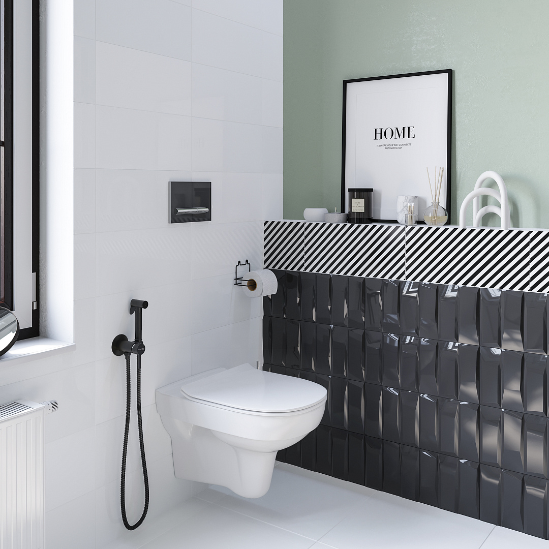 Гигиенический душ STWORKI by Damixa Хельсинки HFHS52030 со смесителем, С ВНУТРЕННЕЙ ЧАСТЬЮ, черный, встраиваемый, настенный, матовый - 8