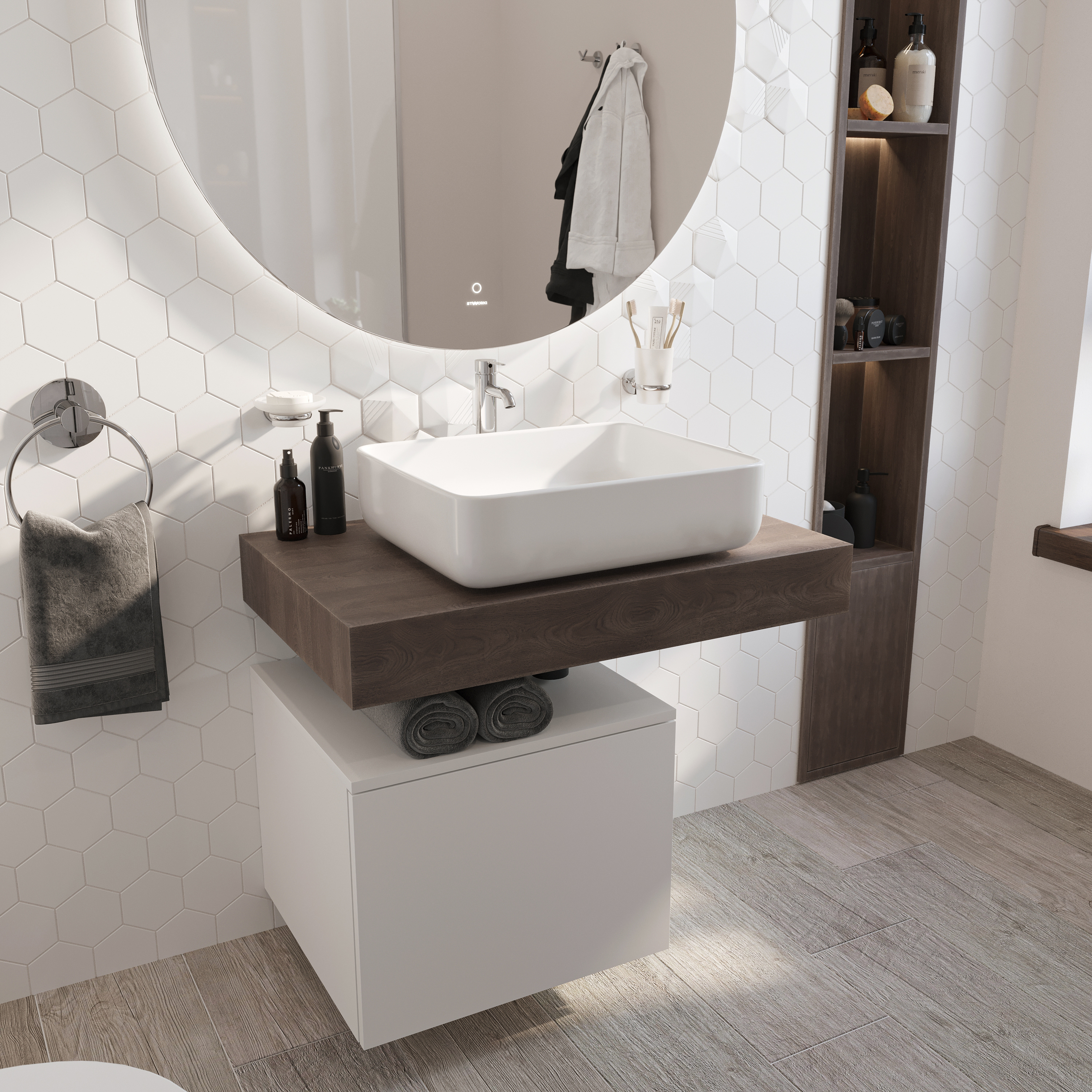 Мебель для ванной STWORKI Ольборг 80 столешница дуб карпентер, без отверстий, с тумбой 50, с раковиной STWORKI Soul 1 белой 489280 - 4