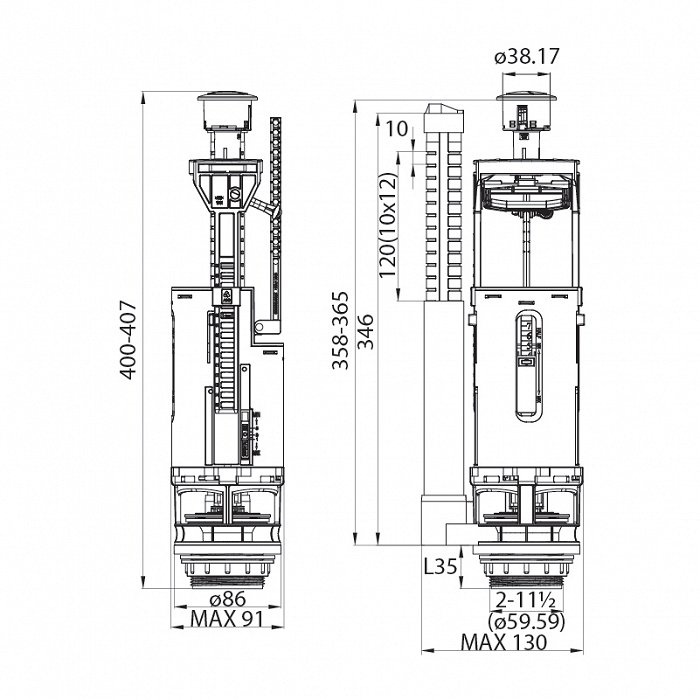 Двухуровневая водосливная арматура, нижний подвод, Тип B. Трапециевидная резинка IDDIS  F012400-02K - 3
