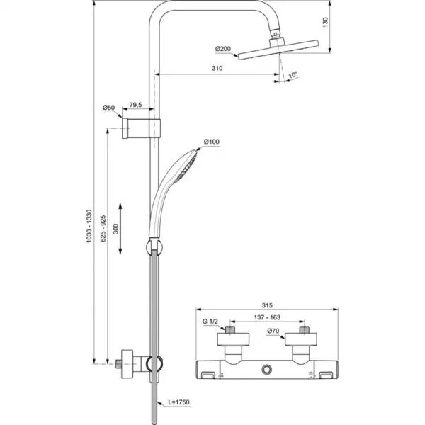 Душевая система Ideal Standard Ceratherm с термостатом черный матовый A7546XG - 6