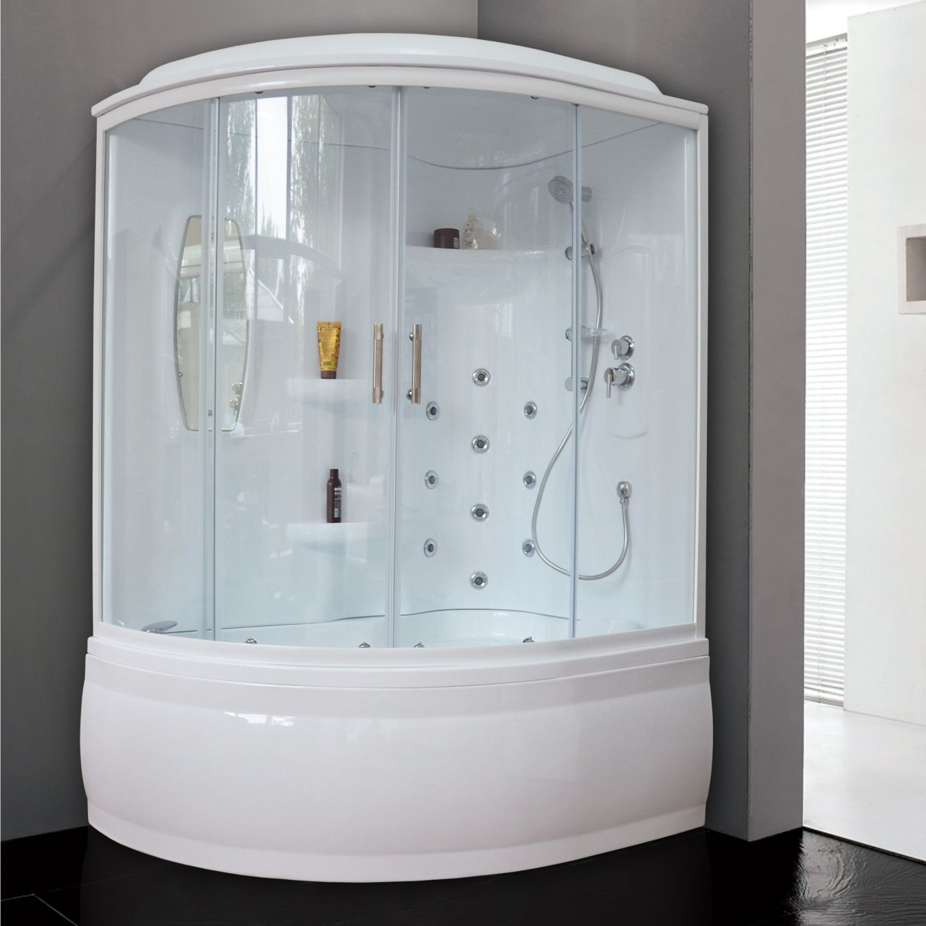 Душевой бокс Royal Bath ALP 150х100 R профиль белый стекло прозрачное с гидромассажем  RB150ALP-T-R - 1