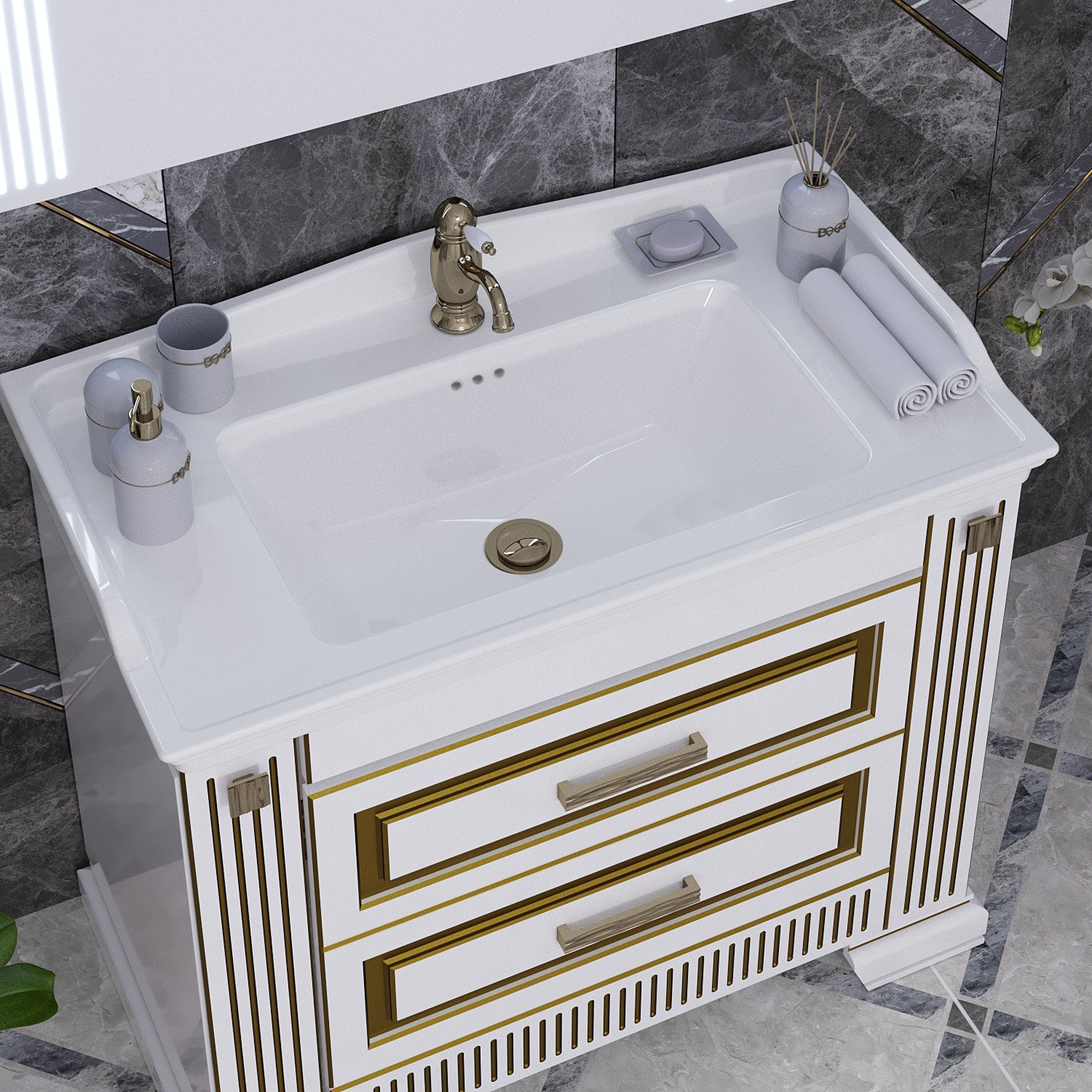 Мебель для ванной Opadiris Оникс 100 золото - 2
