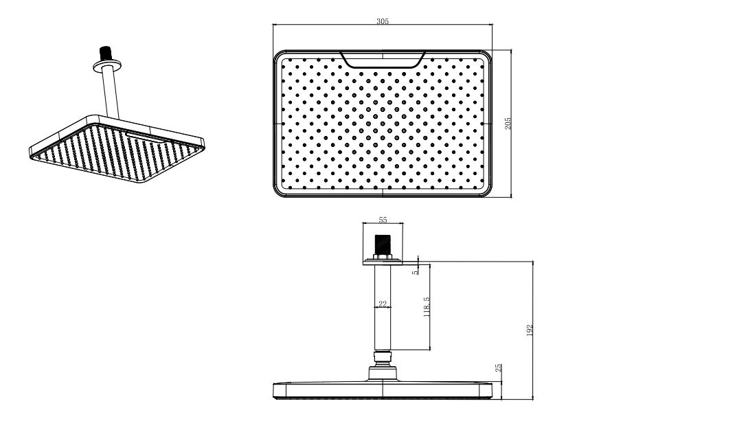Верхний душ потолочный AQUATEK AQ2071MB, 305х205 мм, матовый черный - 1
