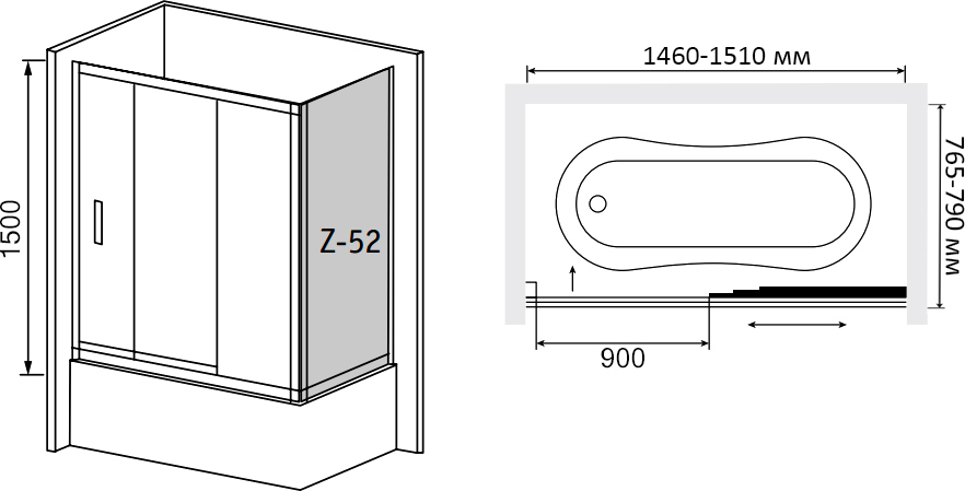 Шторка на ванну RGW Screens SC-81 (146-151)х80х150 профиль хром, стекло шиншилла 04118158-51 - 2