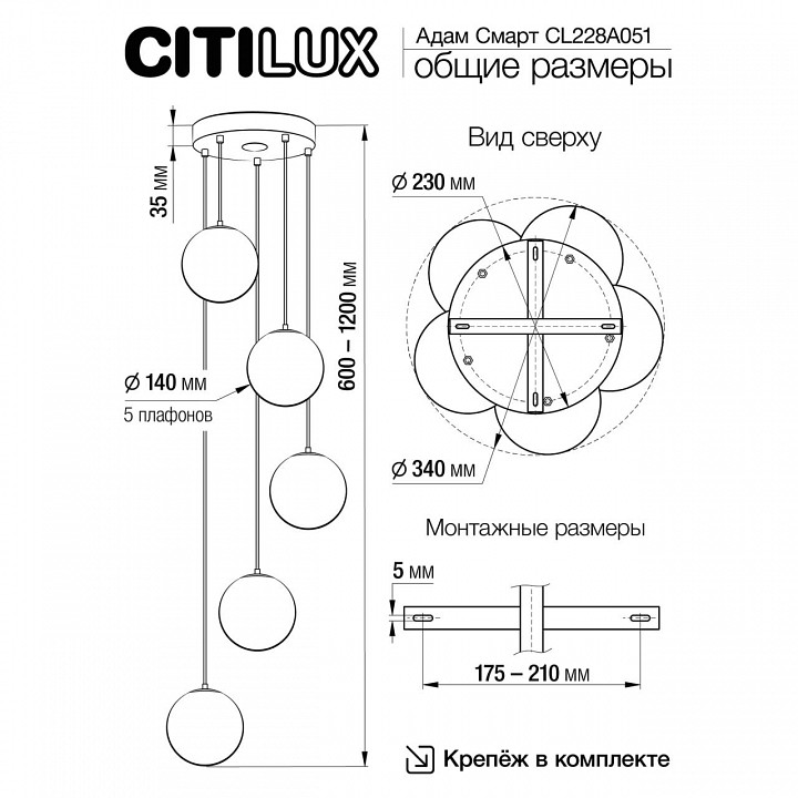 Подвесной светильник Citilux Адам Смарт CL228A051 - 4