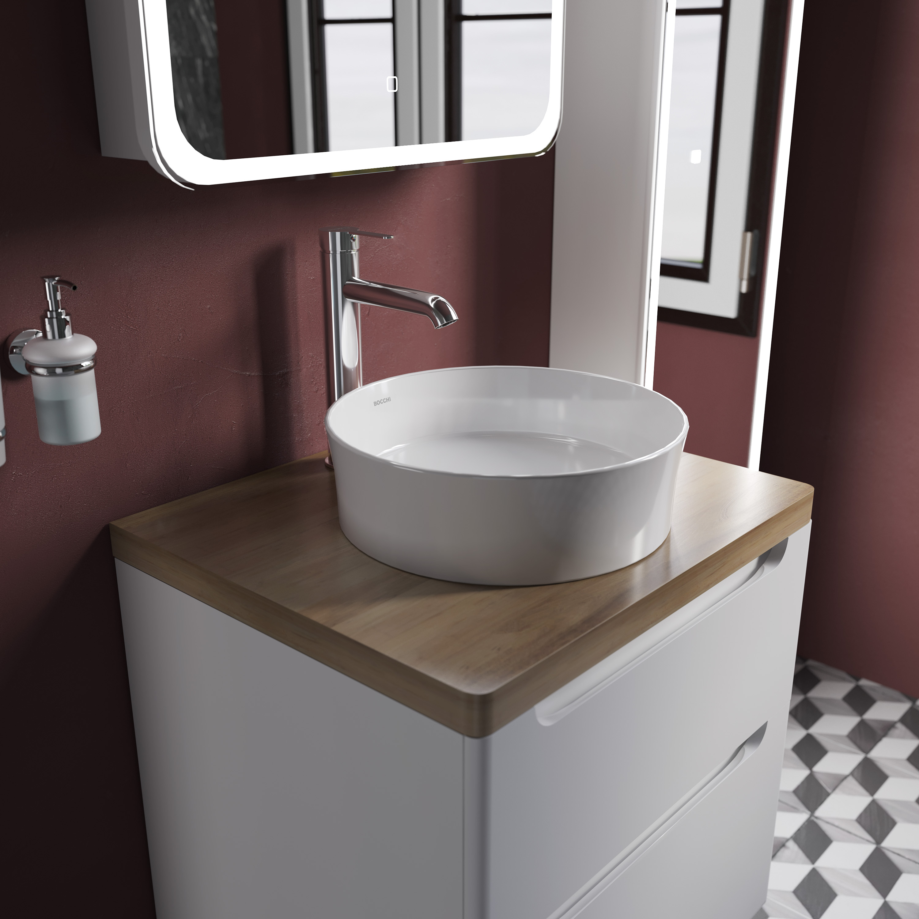 Мебель для ванной STWORKI Берген 60 белая со светлой столешницей, с раковиной Bocchi Sottile 1478-001-0125 566055 - 1