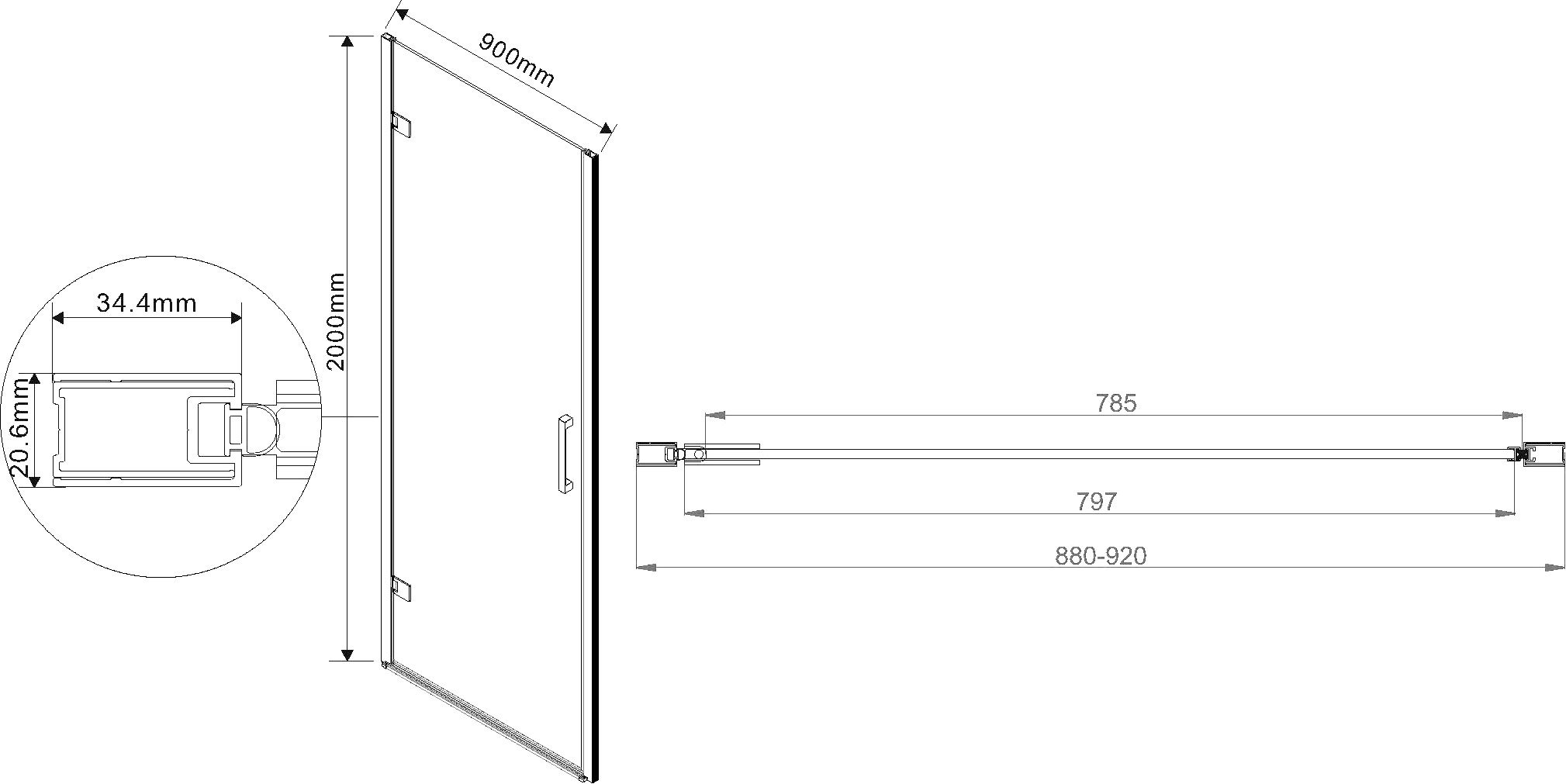 Душевая дверь в нишу Vincea Flex VDP-1F900CG 90 см, хром, стекло тонированное - 2
