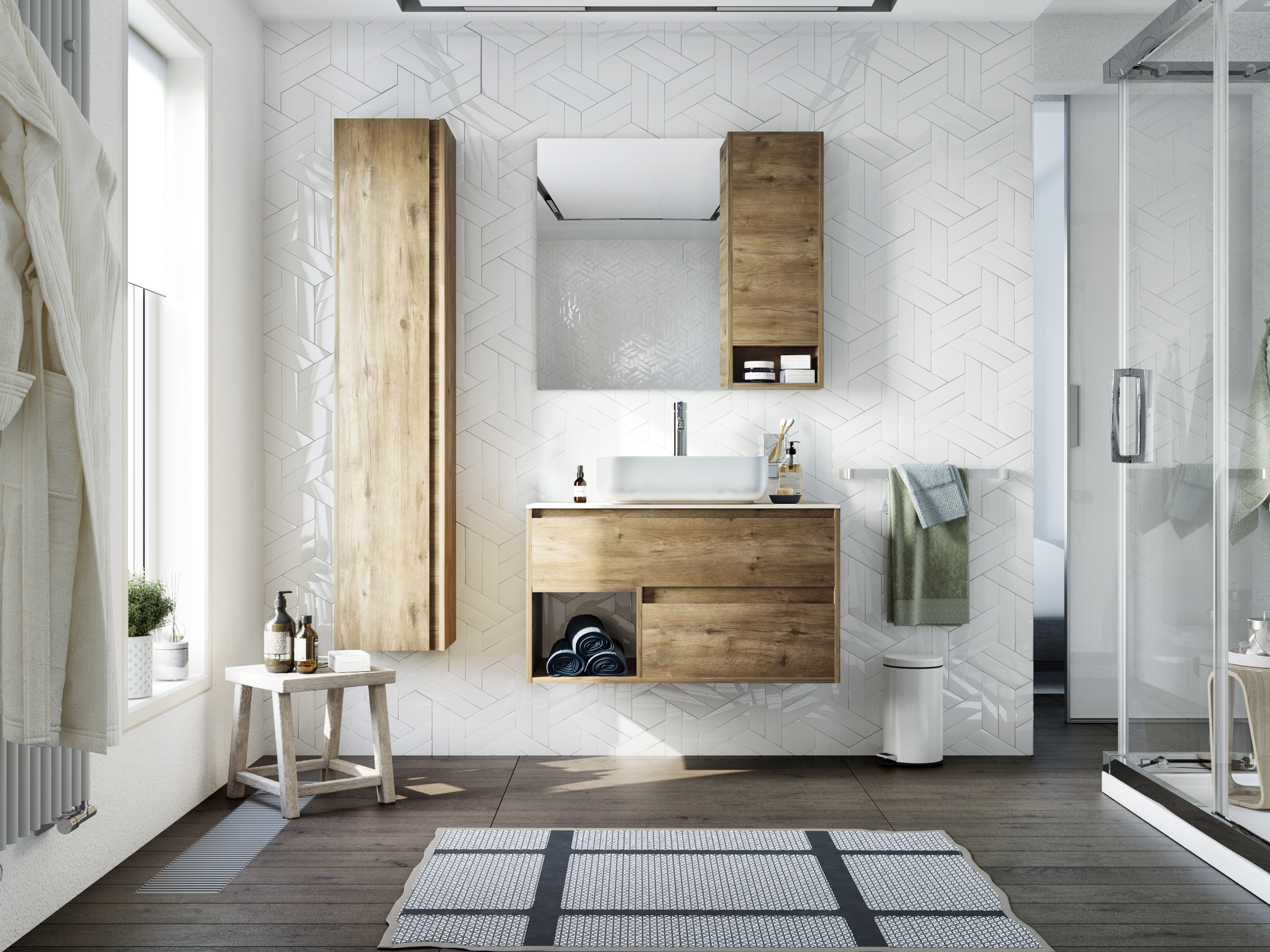 Мебель для ванной STWORKI Карлстад 90 дуб рустикальный, простоун беж, в стиле лофт, подвесная, российская 425512 - 1