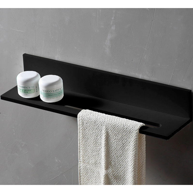 Полка с полотенцедержателем для ванной комнаты Abber Stein черная матовая AS1655MB - 0