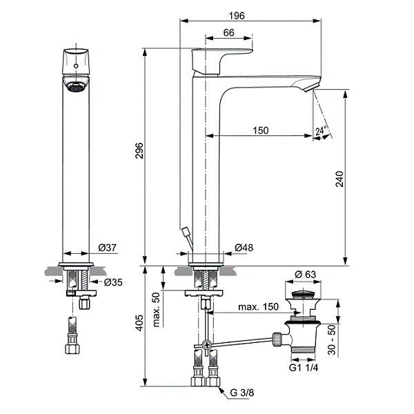 Смеситель для раковины Ideal Standard Connect Air Vessel хром A7025AA - 1