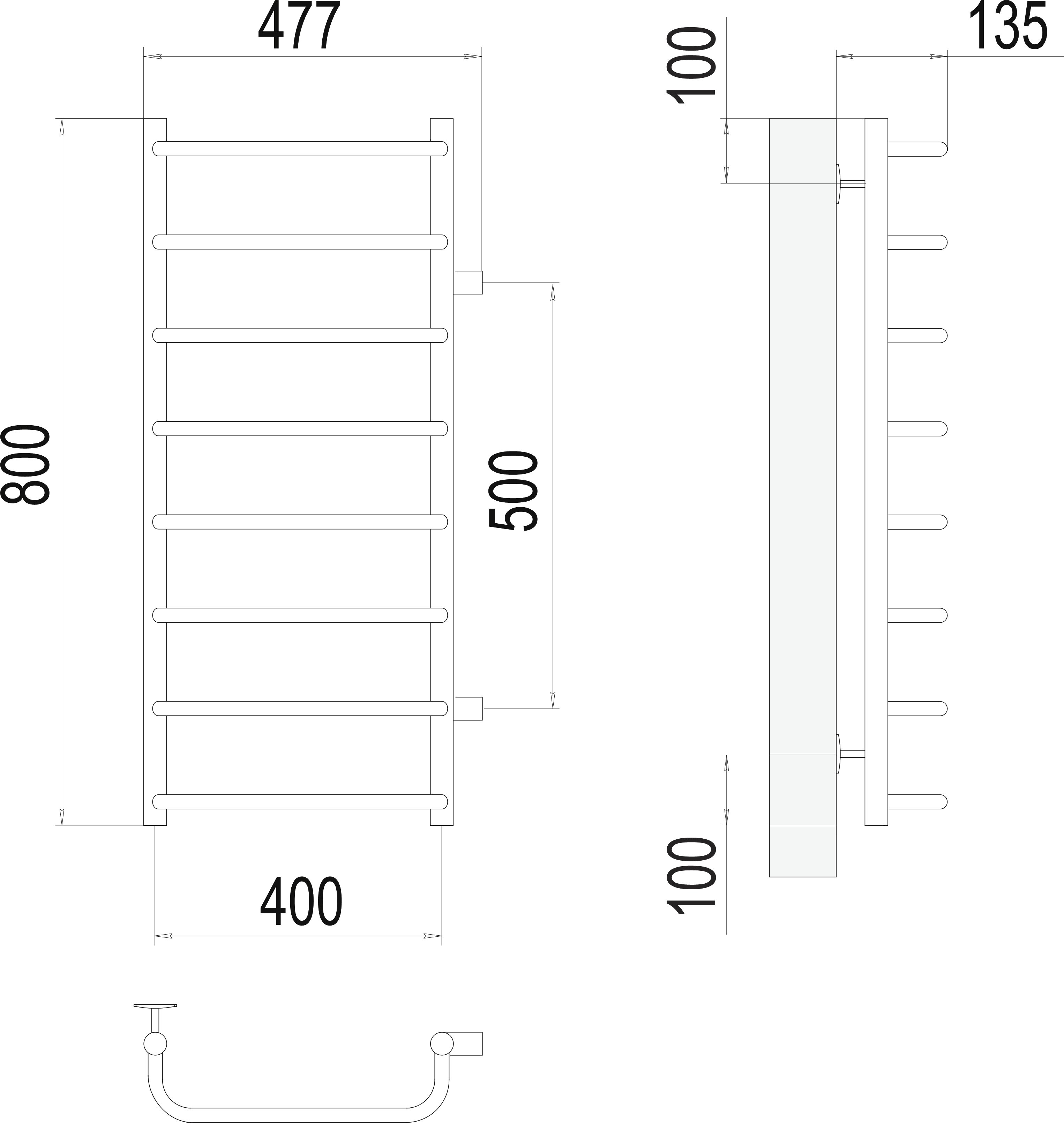 Водяной полотенцесушитель Terminus Стандарт П8 400x800 Хром боковое подключение 4670078530356 - 2