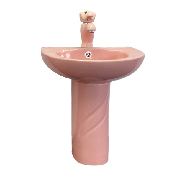 COMFORTY. Комплект детский COMFORTY (розовый): раковина 0991P с донным клапаном DK-02P + пьедестал P0991P + смеситель 01P 00-00008370 - 0