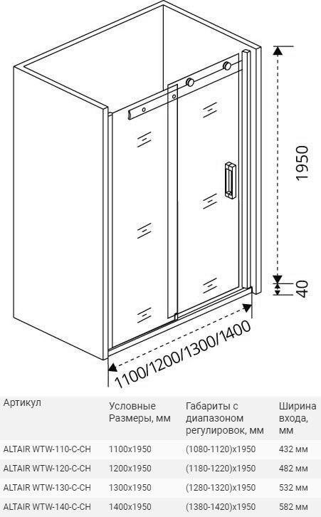 Душевая дверь в нишу Good Door Altair WTW-120-C-CH АЛ00002 - 3