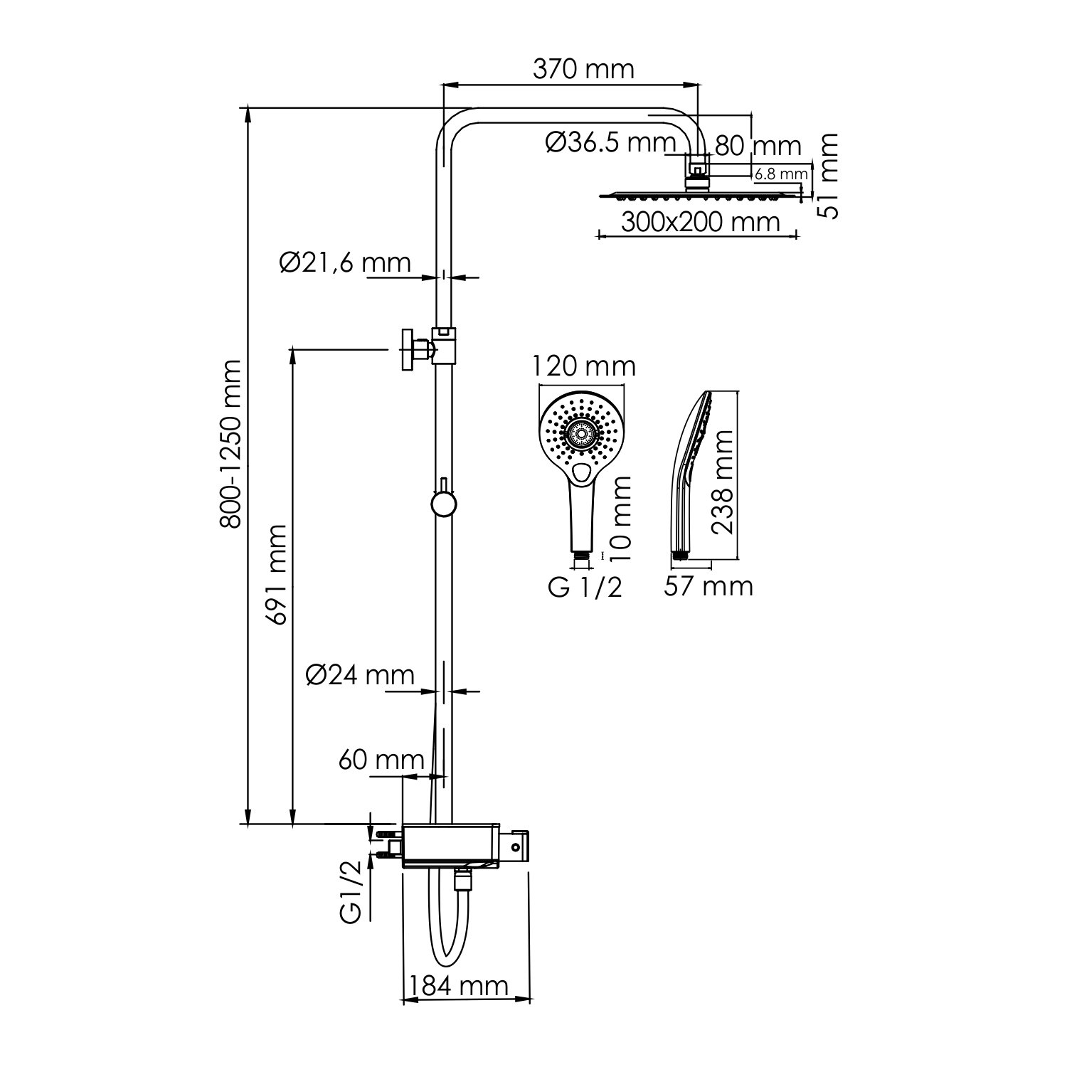 Душевая система WasserKraft 30 с термостатом хром A113.069.101.CH Thermo - 2