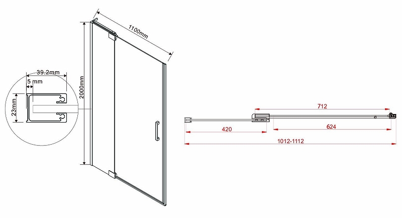 Душевая дверь Vincea Extra 110 черная стекло прозрачное VDP-1E1011CLB - 1