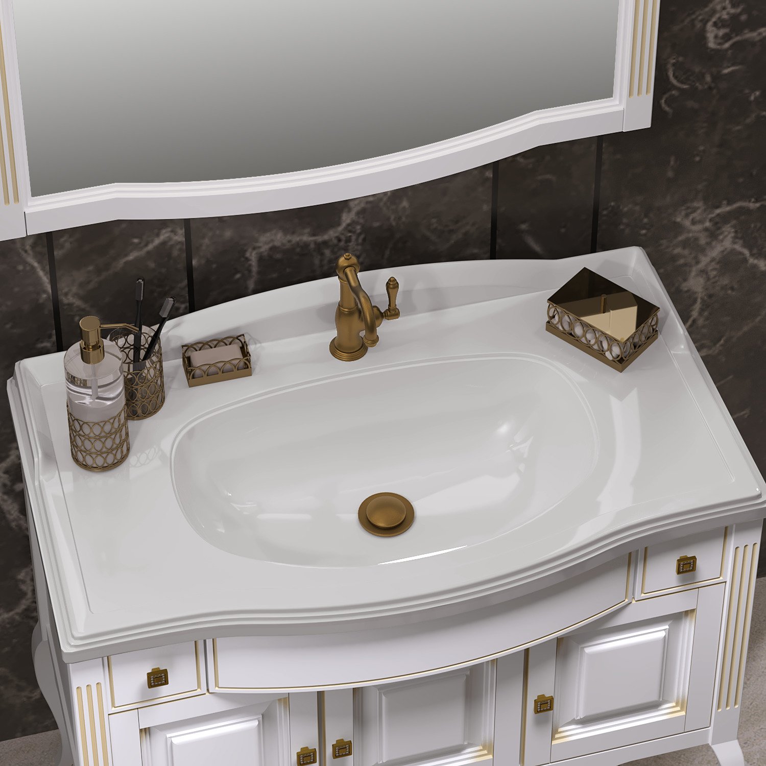 Мебель для ванной Opadiris Лаура 100 белая с патиной, с раковиной из литьевого мрамора - 5